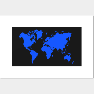 Blue world map Posters and Art